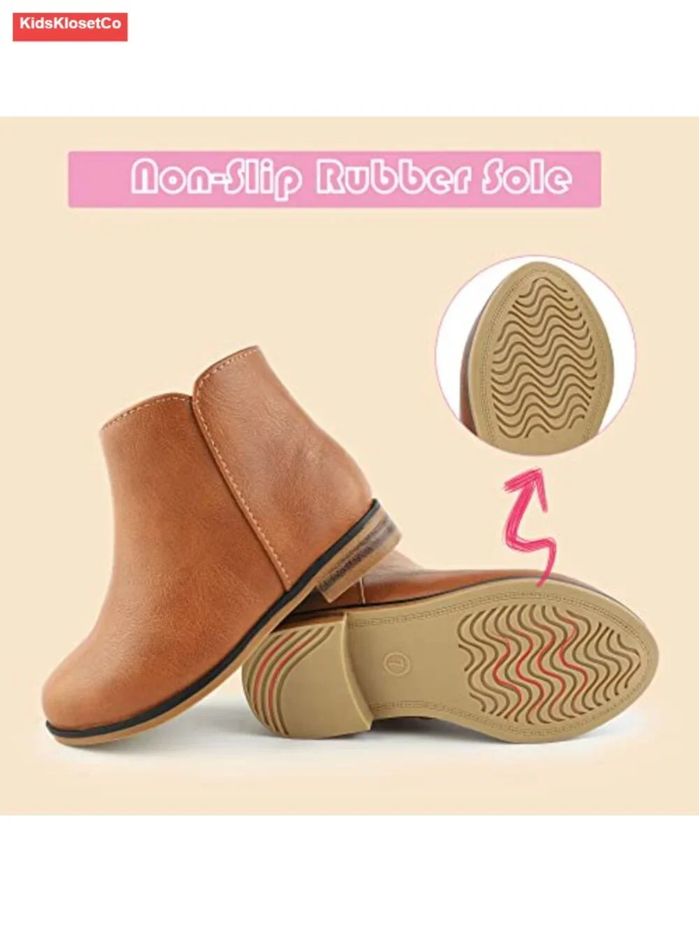 Girls Ankle Boots with Zipper Low Heel Booties Faux Leather Toddler Little Kid